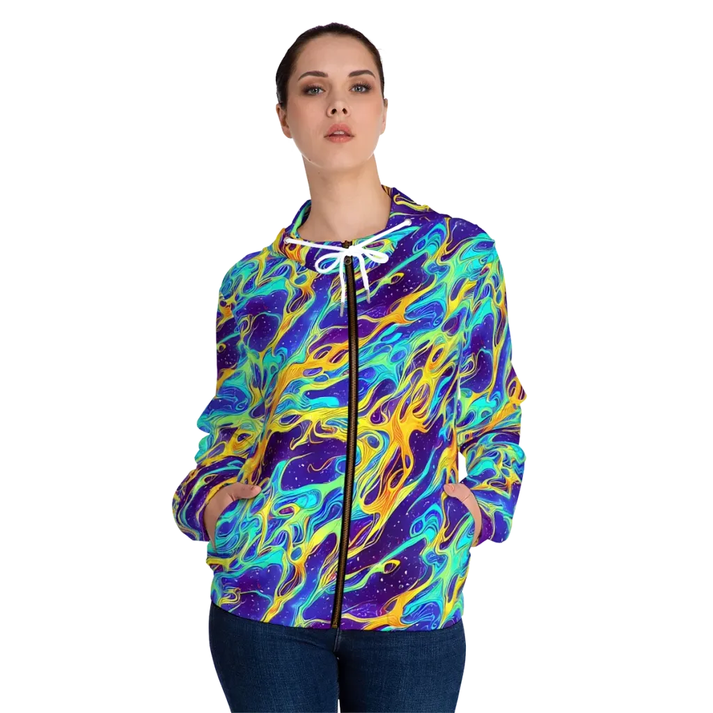 Prism Orbit on Women's Full-Zip Hoodie — Front On Person