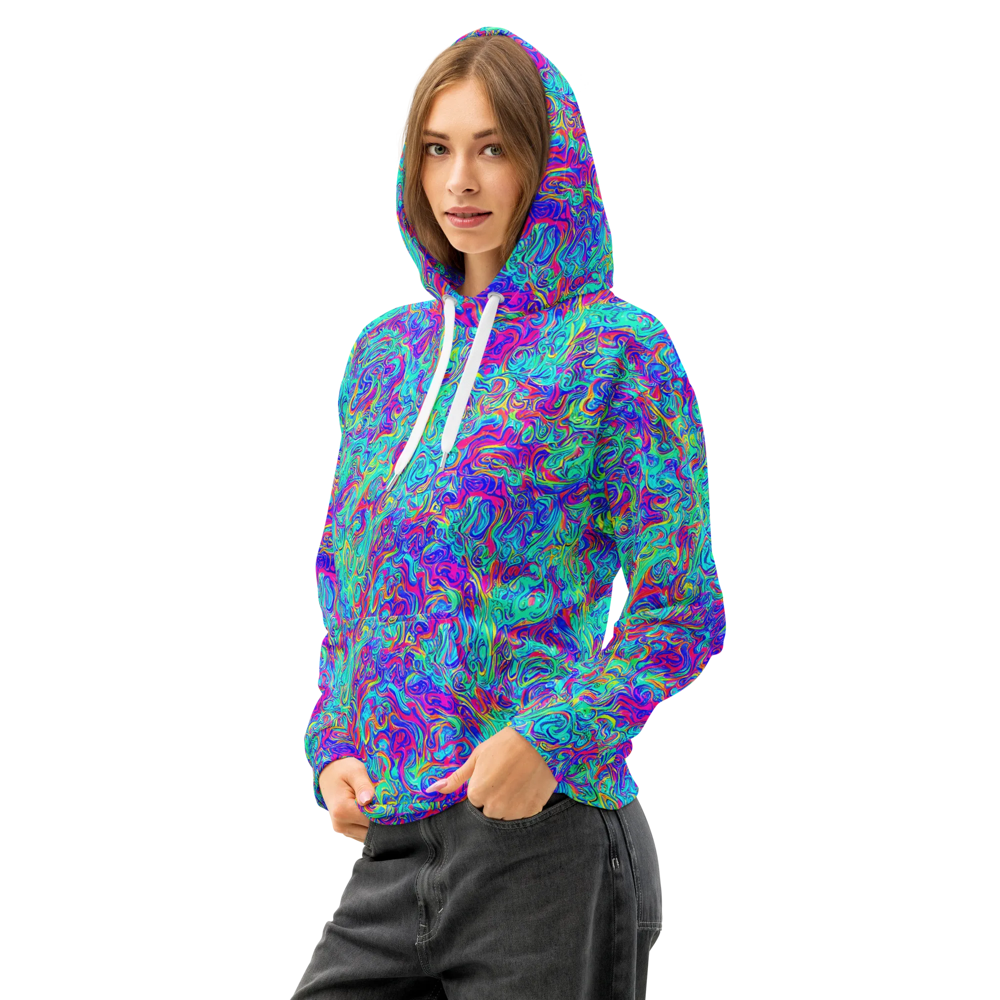 Liquid Pulse on Cotton Hoodie — Left Front