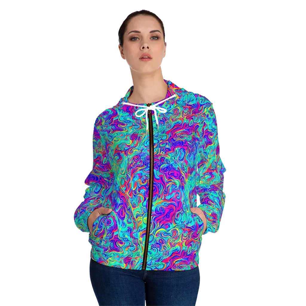 Liquid Pulse on Women's Full-Zip Hoodie — Front On Person