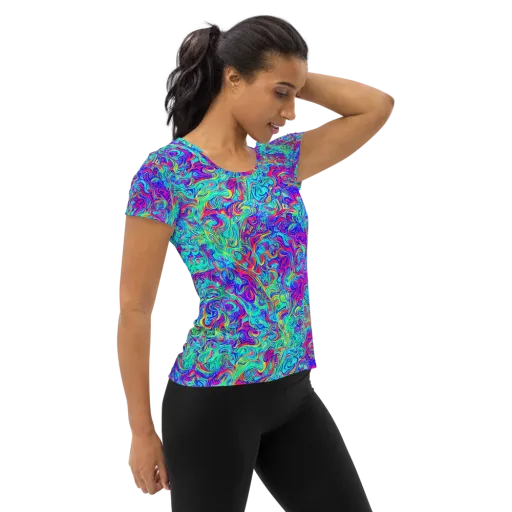 Liquid Pulse on a Women's Athletic T-Shirt