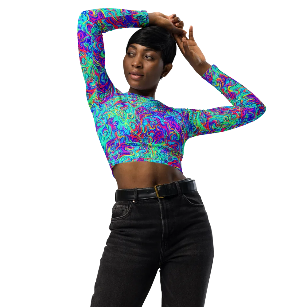Liquid Pulse on Long Sleeve Crop Top — Front