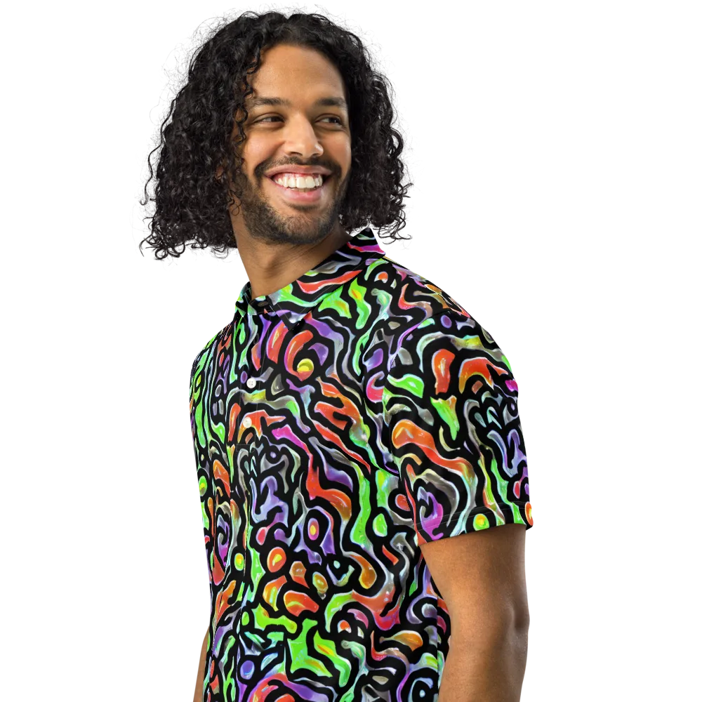 Synthetic Aurora on Men's Slim Fit Polo Shirt — Left Front