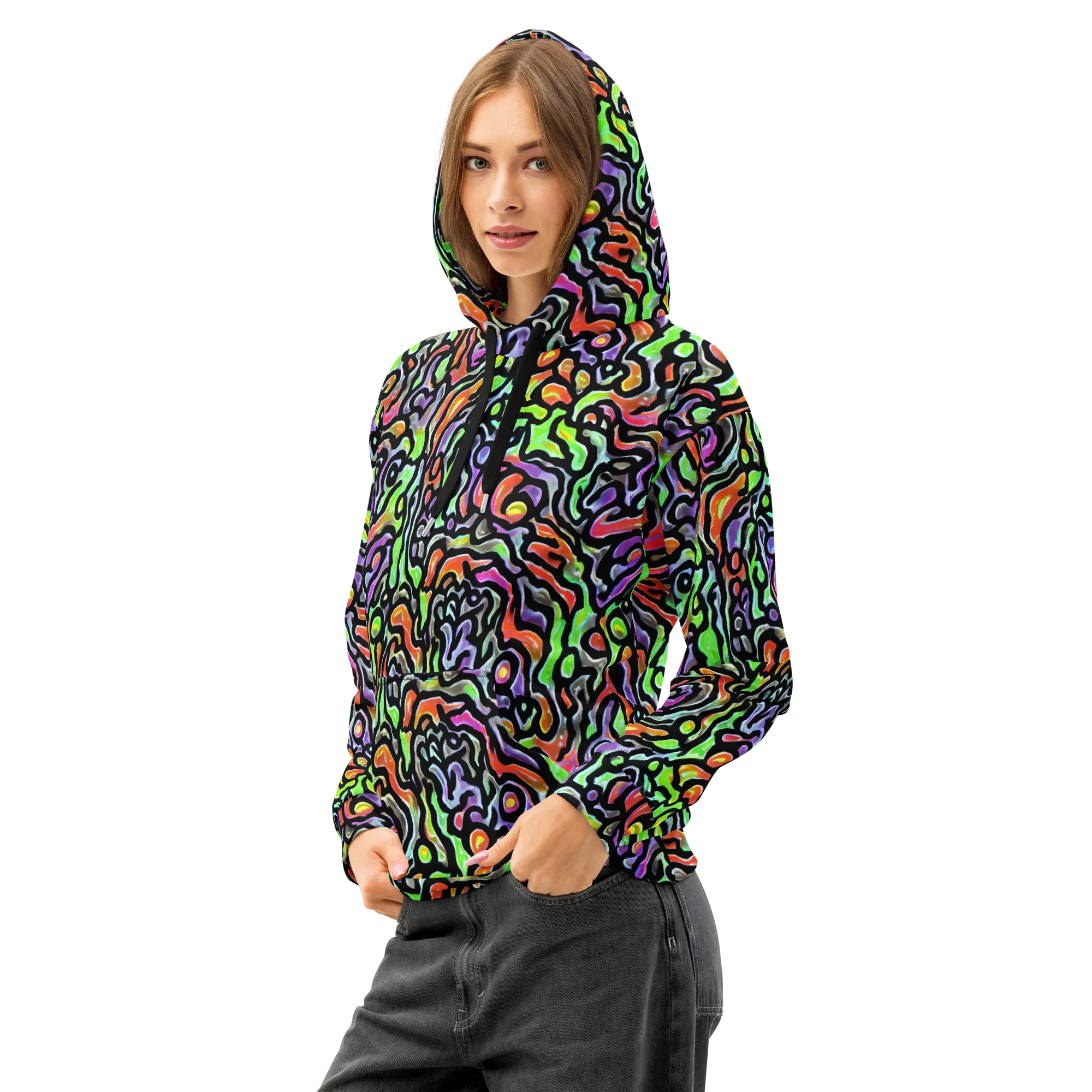 Synthetic Aurora on Cotton Hoodie — Left Front