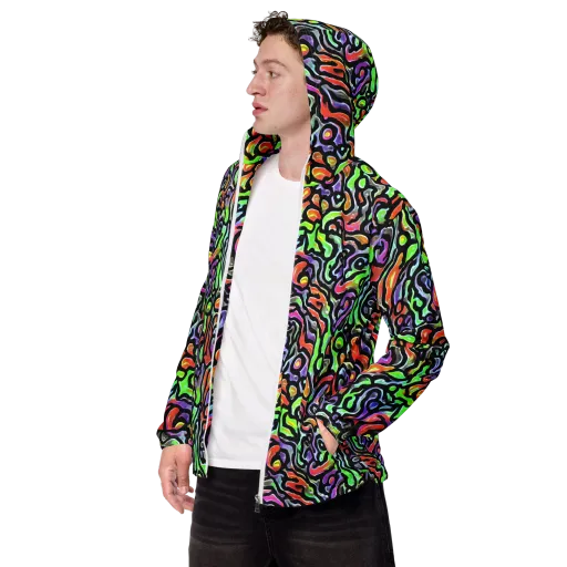 Synthetic Aurora on a Men's Windbreaker