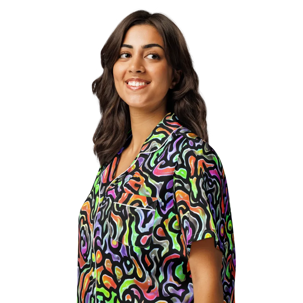 Synthetic Aurora on Women's Short Sleeve Pajama Top — Left Front