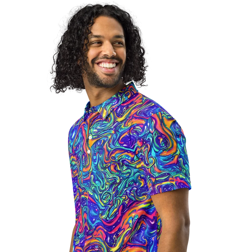 Plasma Paisley on Men's Slim Fit Polo Shirt — Left Front