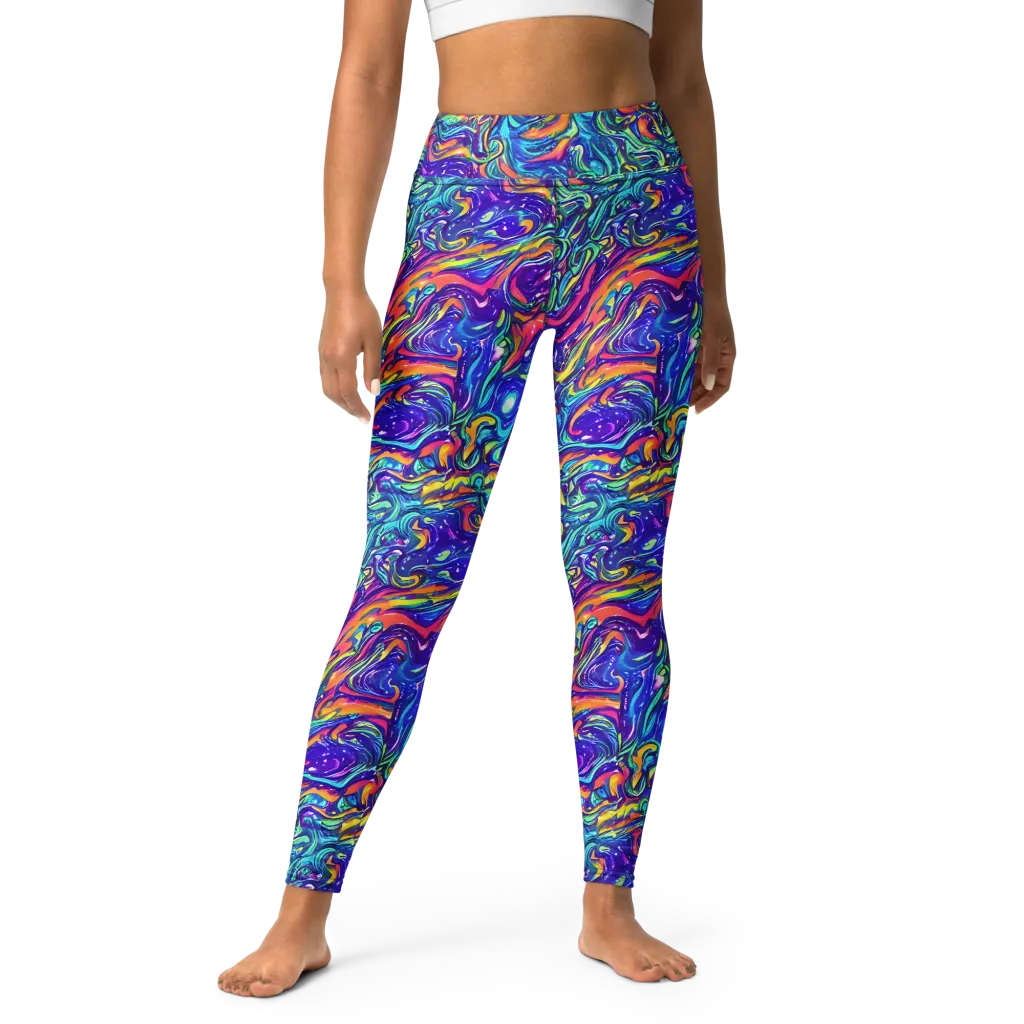 Plasma Paisley on Yoga Leggings — Front