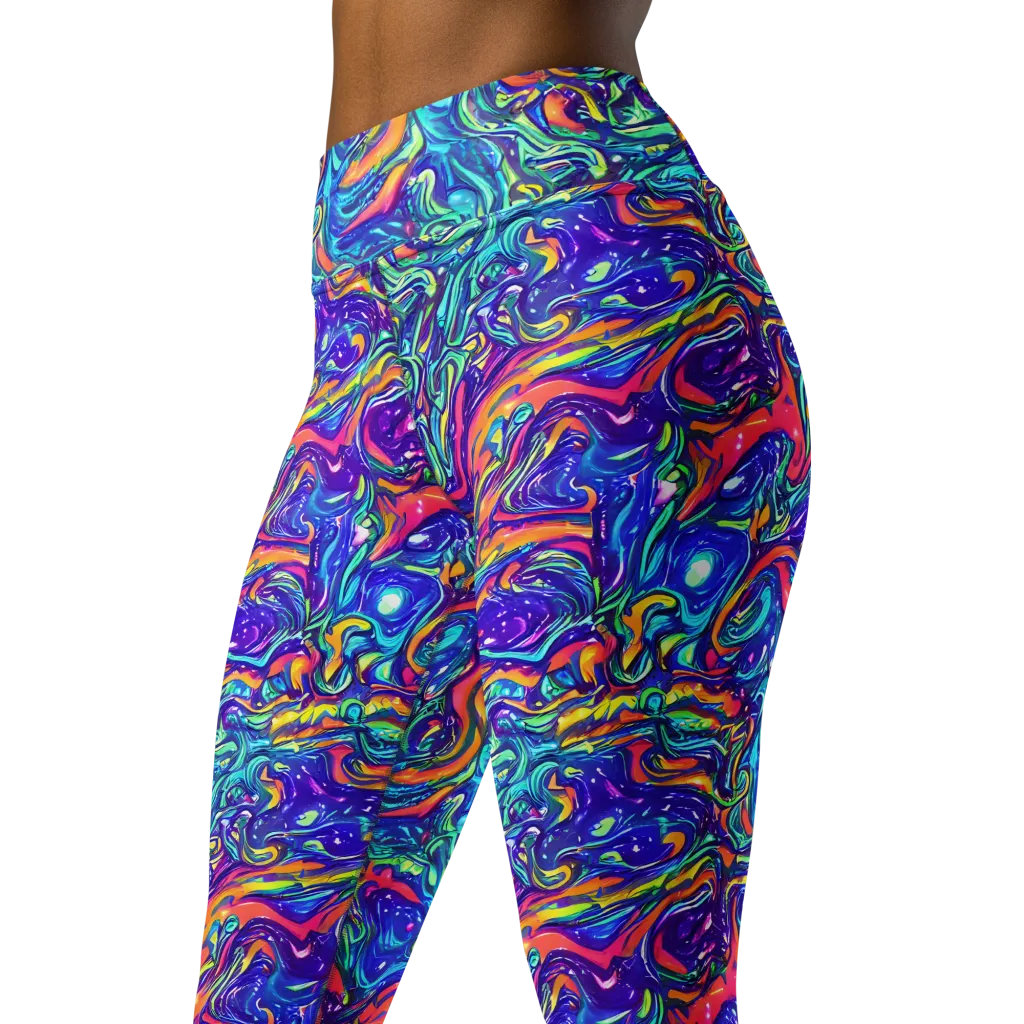 Plasma Paisley on Yoga Leggings — Left Front