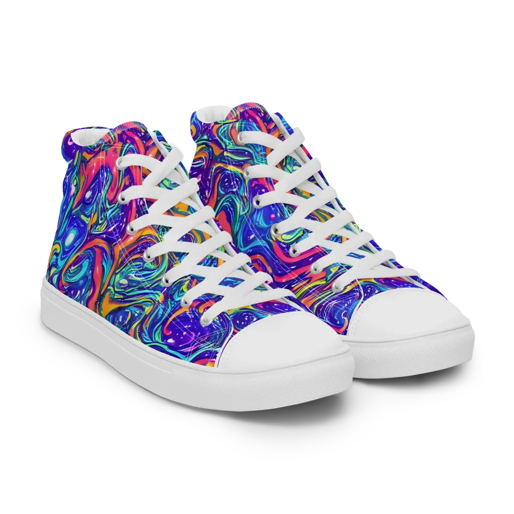 Plasma Paisley on Men's High Top Canvas Shoes — Right Front