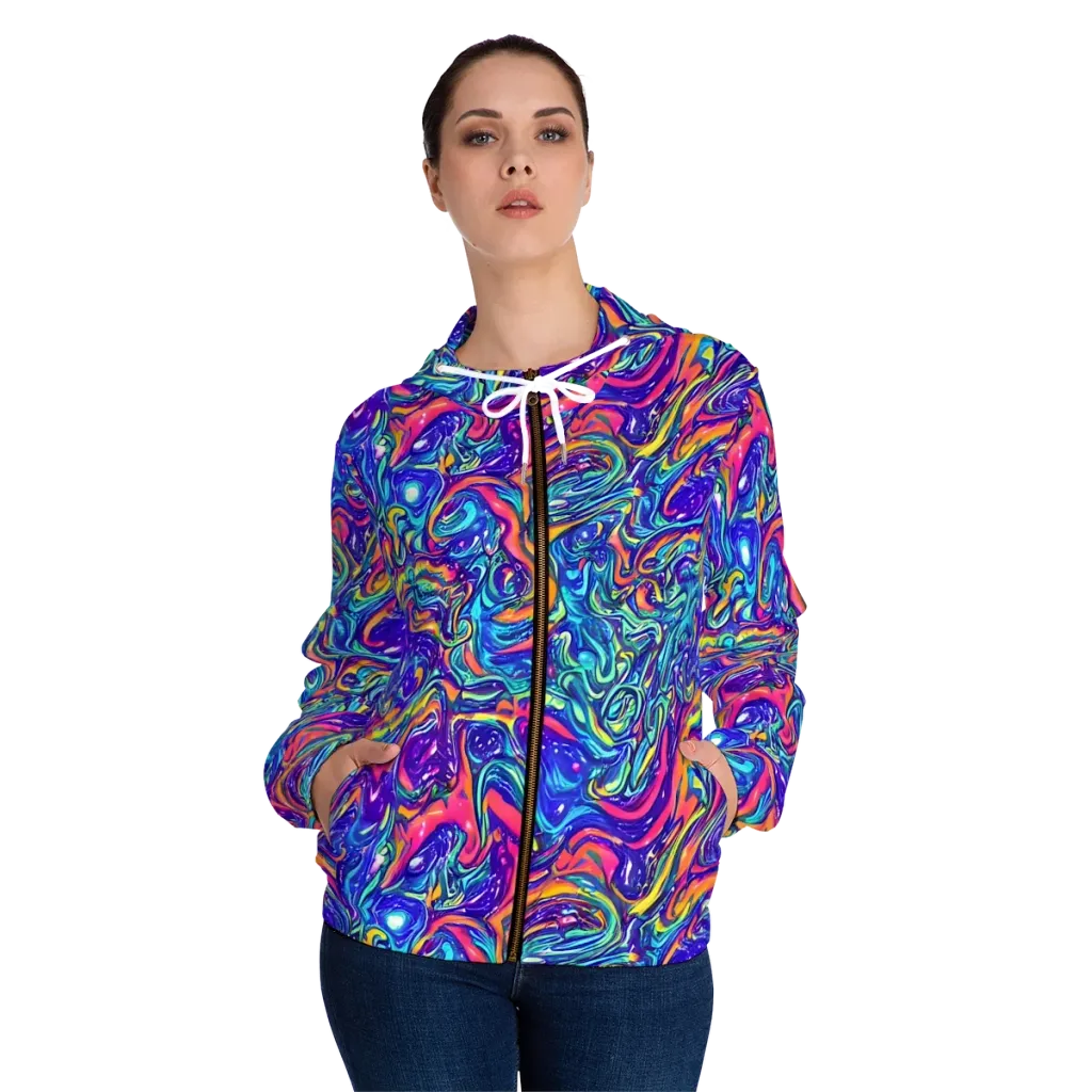Plasma Paisley on Women's Full-Zip Hoodie — Front On Person