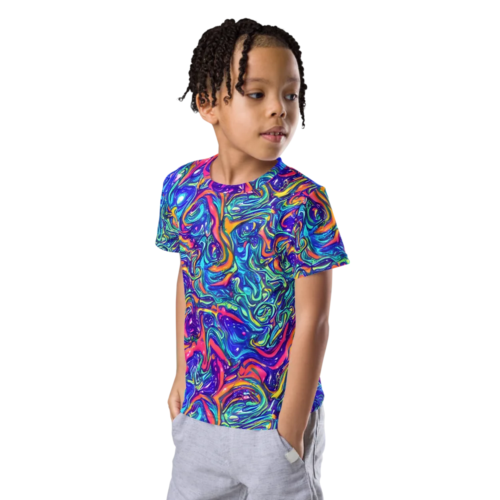 Plasma Paisley on Kids Crew Neck T-Shirt — Left Front