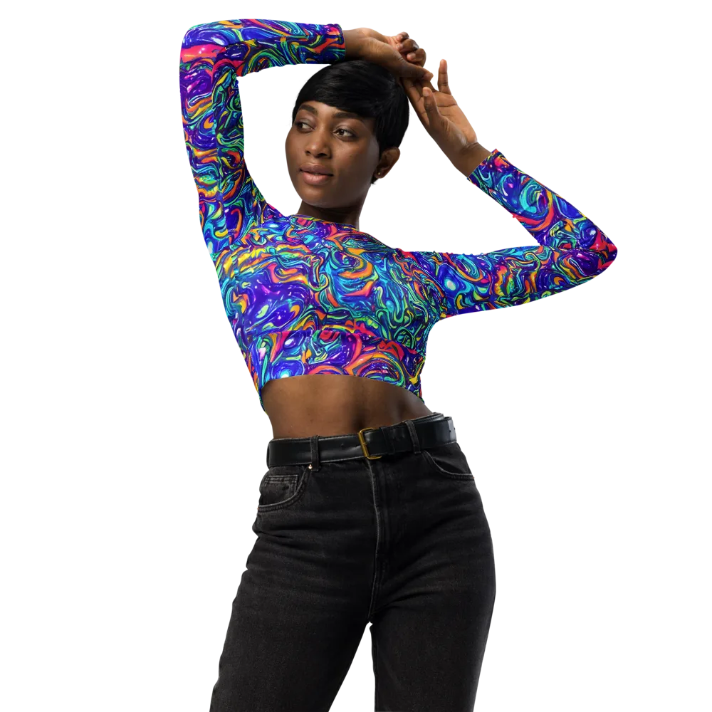 Plasma Paisley on Long Sleeve Crop Top — Front