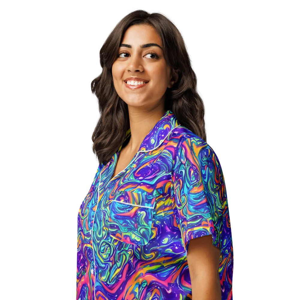 Plasma Paisley on Women's Short Sleeve Pajama Top — Left Front
