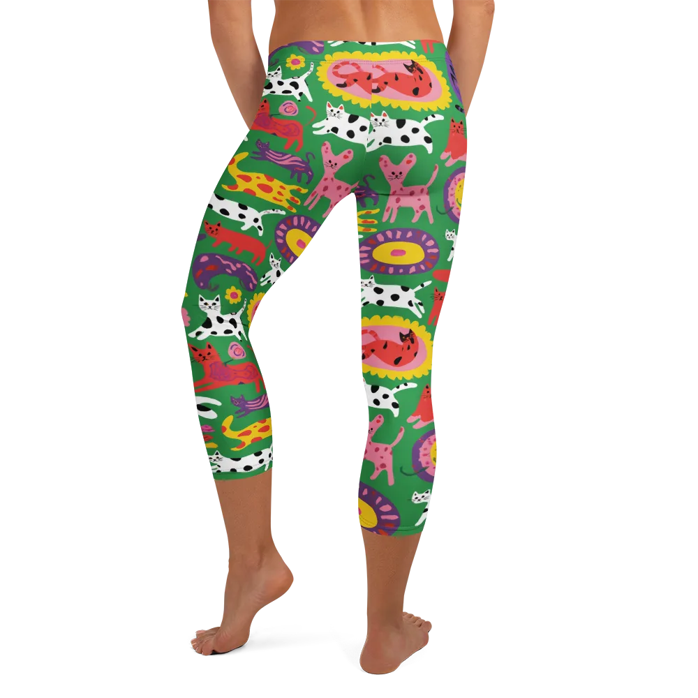 Chromatic Cat Parade on Capri Leggings — Back
