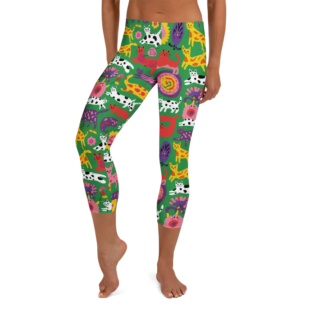 Chromatic Cat Parade on Capri Leggings — Front