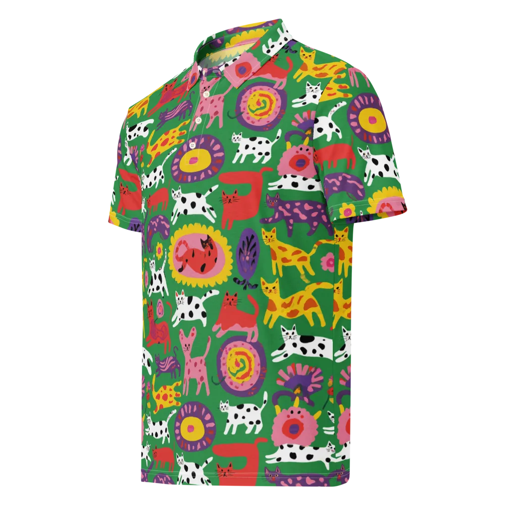 Chromatic Cat Parade on Men's Slim Fit Polo Shirt — Left Front