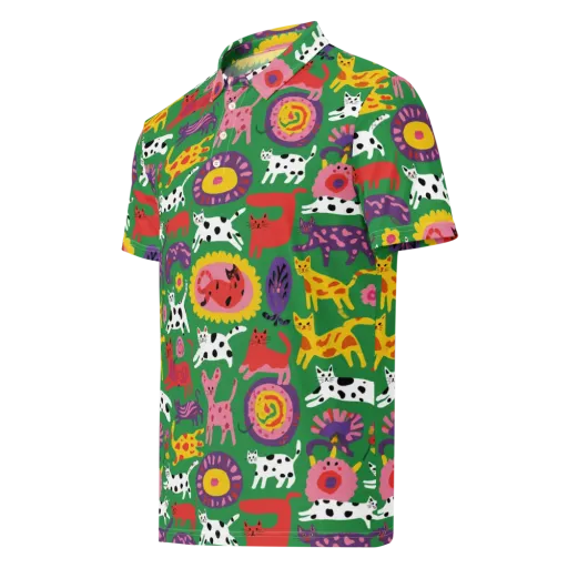 Chromatic Cat Parade on a Men's Slim Fit Polo Shirt