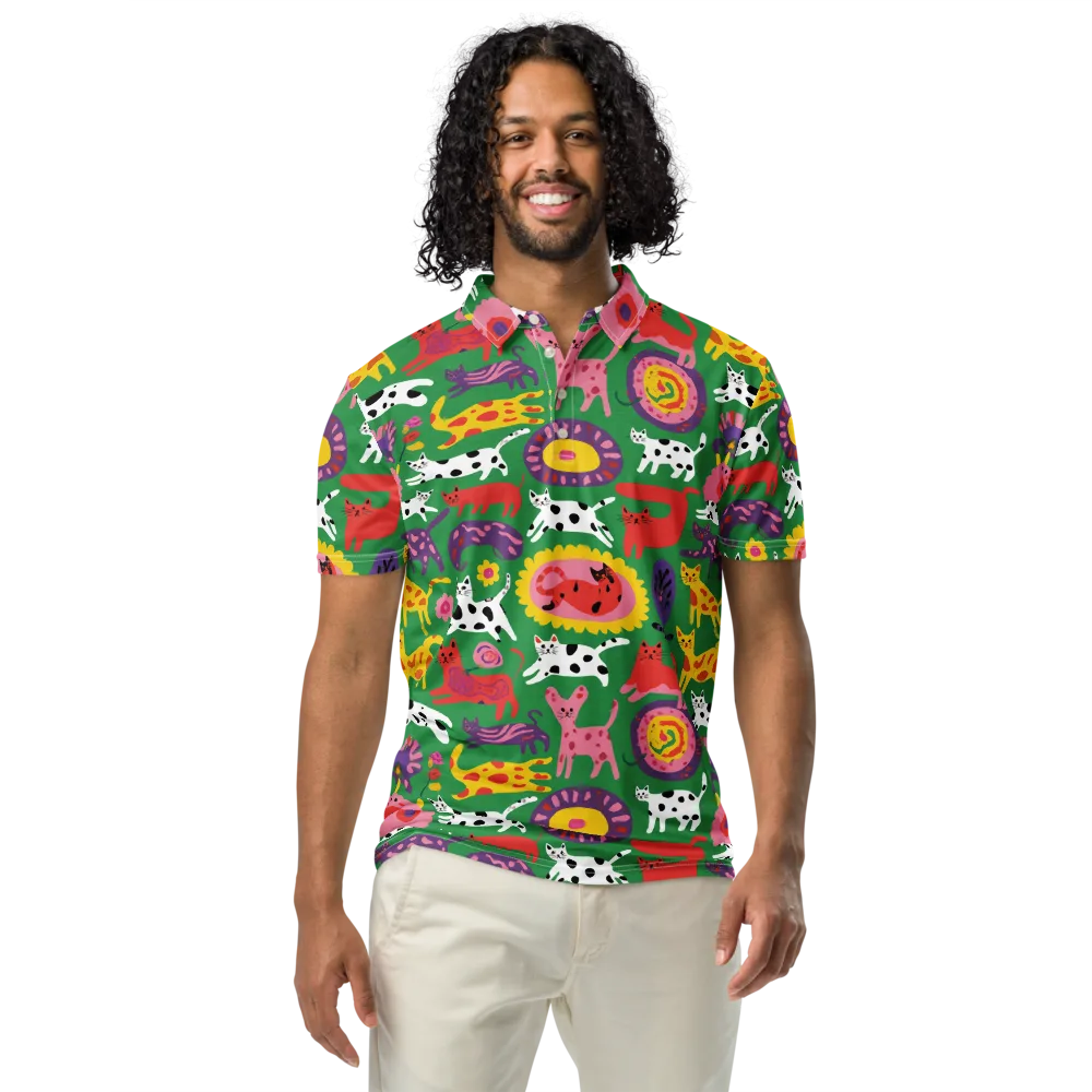 Chromatic Cat Parade on Men's Slim Fit Polo Shirt — Front