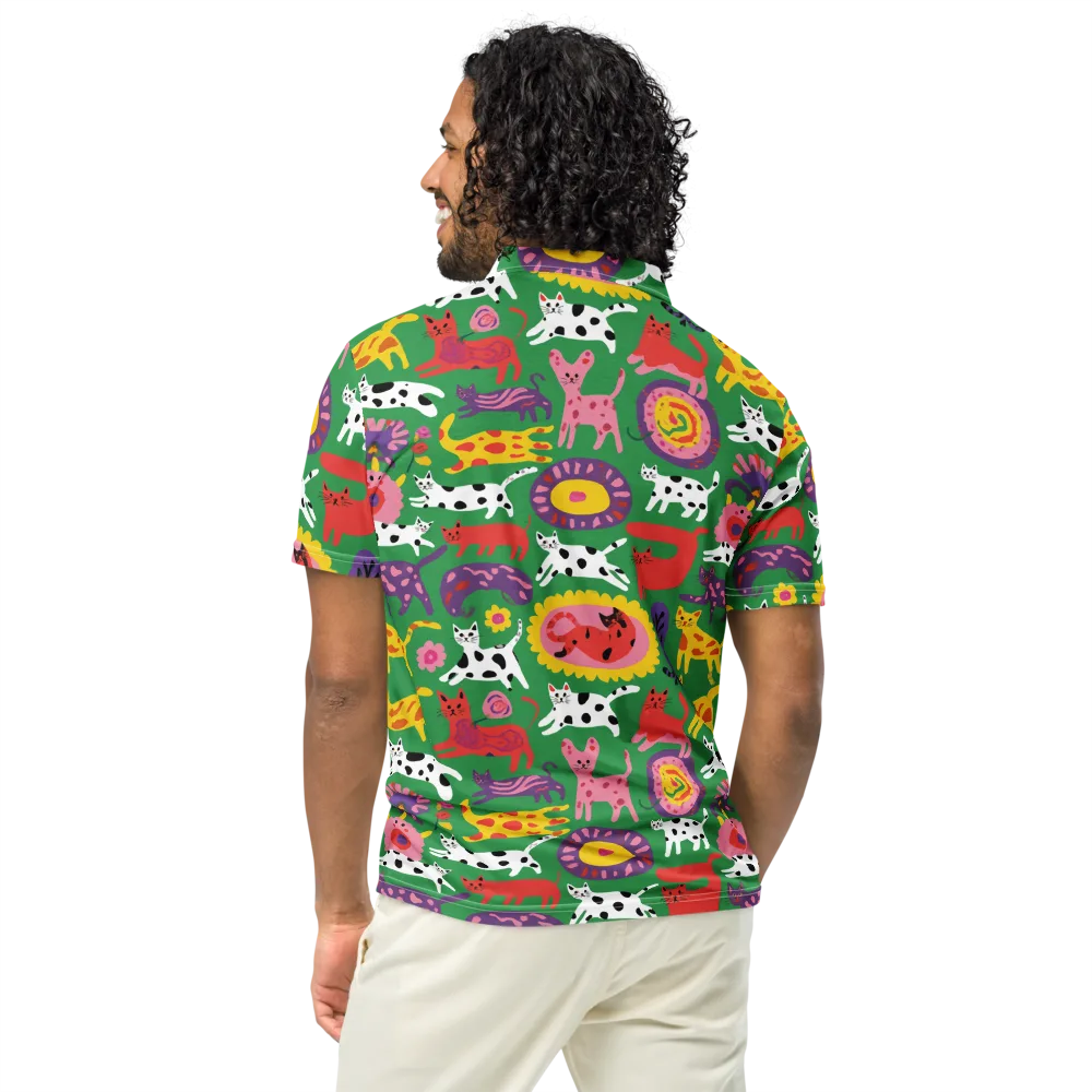 Chromatic Cat Parade on Men's Slim Fit Polo Shirt — Back