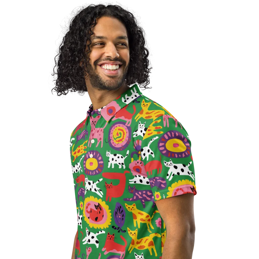 Chromatic Cat Parade on Men's Slim Fit Polo Shirt — Left Front