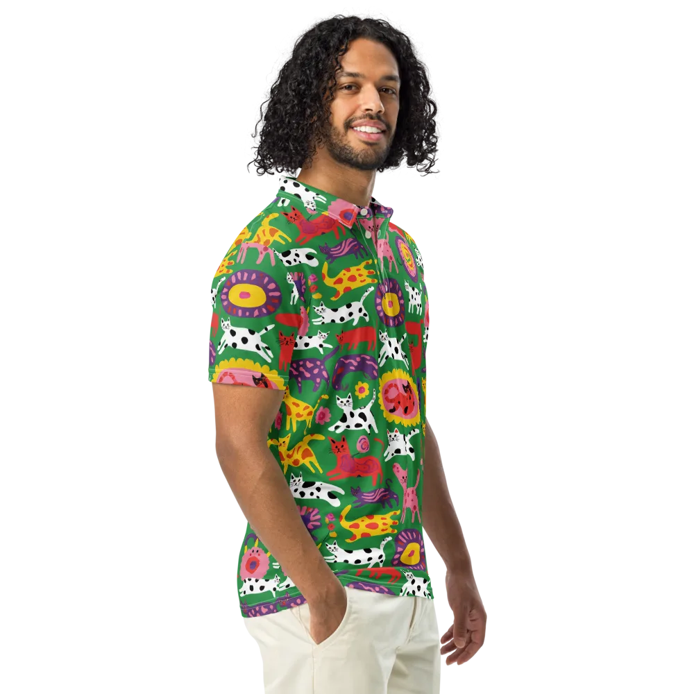 Chromatic Cat Parade on Men's Slim Fit Polo Shirt — Right Front