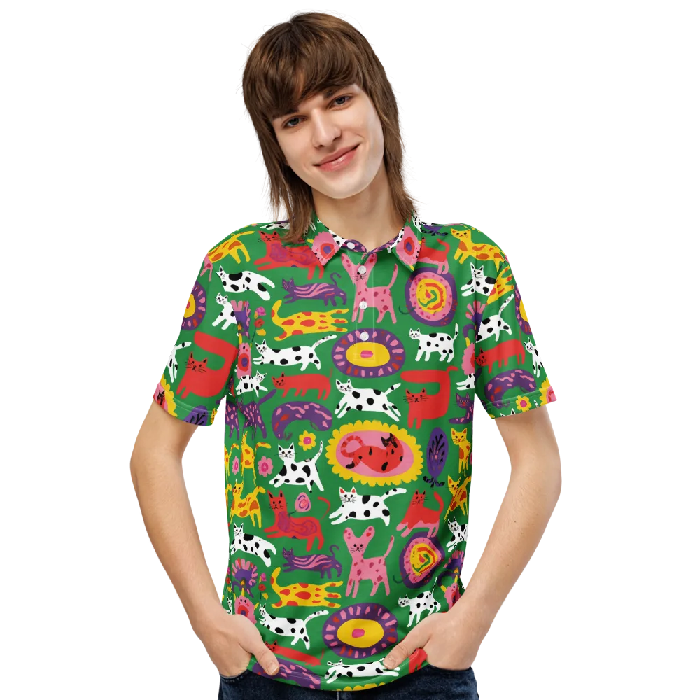 Chromatic Cat Parade on Men's Slim Fit Polo Shirt — Front