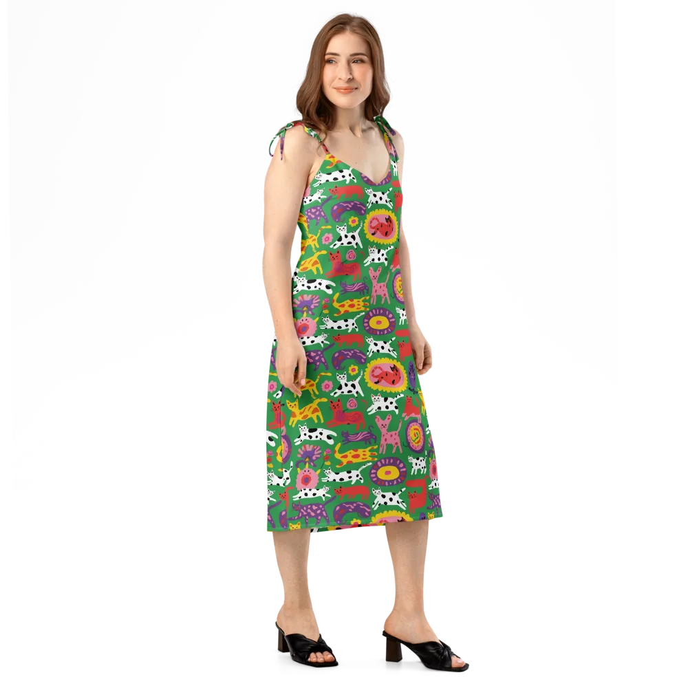 Chromatic Cat Parade on Slip Dress — Right Front