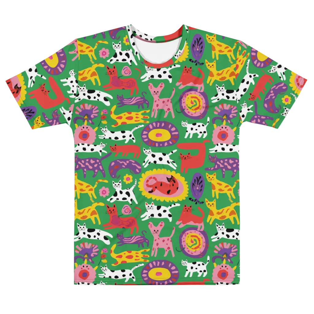 Chromatic Cat Parade on Men's Cotton Crew Neck T-Shirt — Front