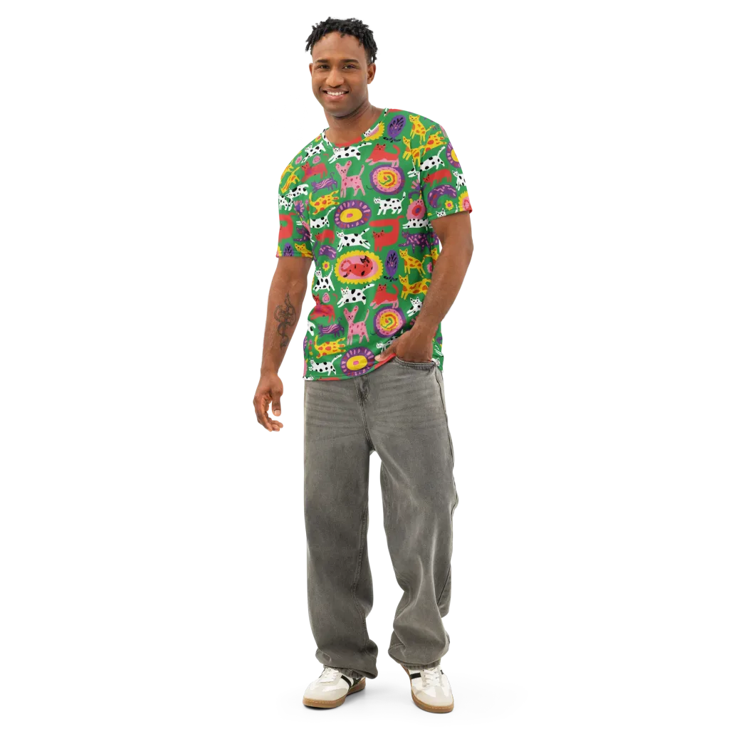 Chromatic Cat Parade on Men's Cotton Crew Neck T-Shirt — Front