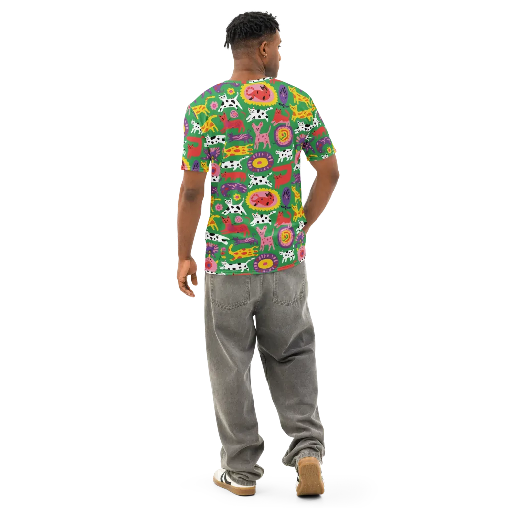 Chromatic Cat Parade on Men's Cotton Crew Neck T-Shirt — Back