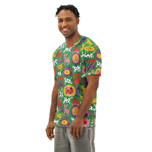 Chromatic Cat Parade on a Men's Cotton Crew Neck T-Shirt