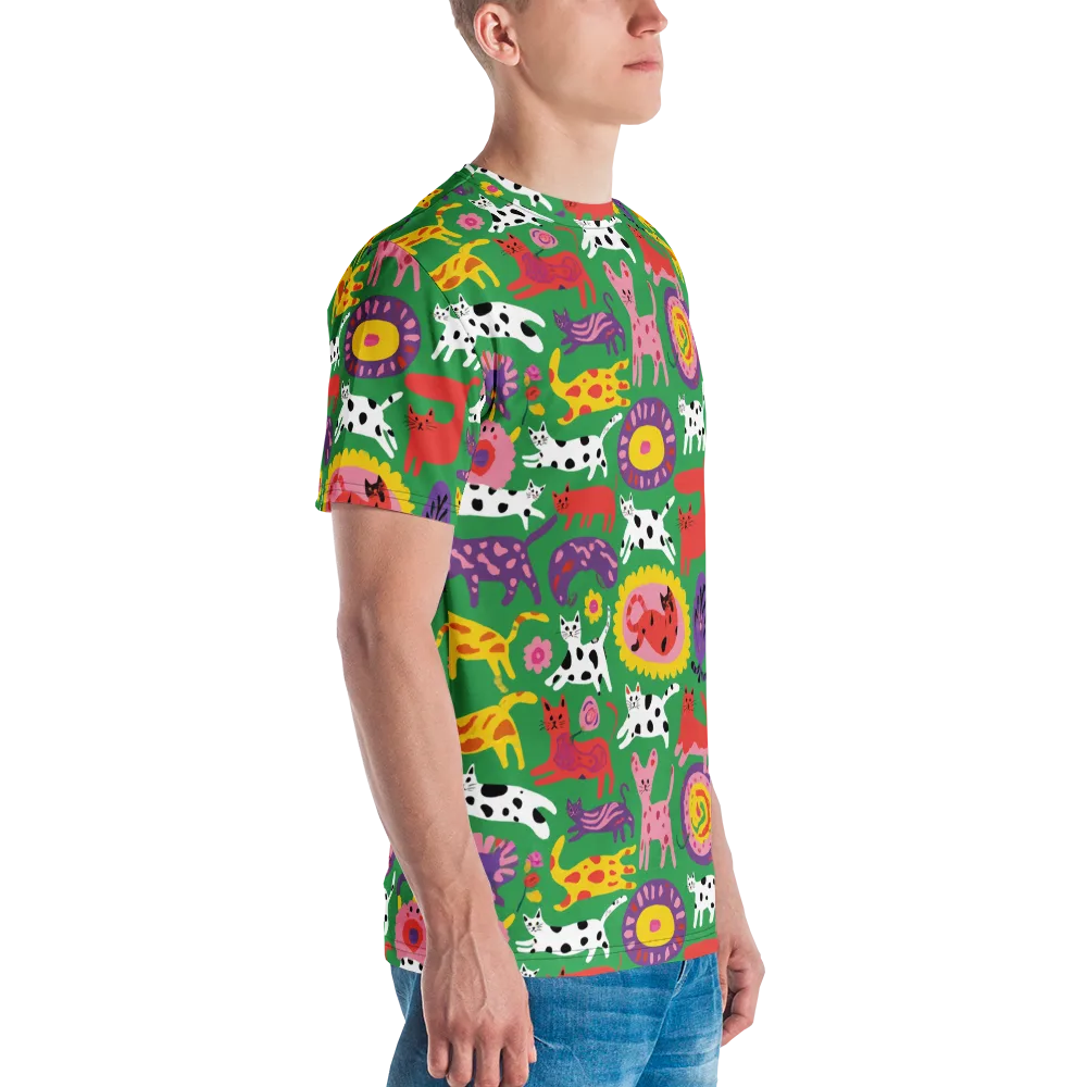 Chromatic Cat Parade on Men's Crew Neck T-Shirt — Right