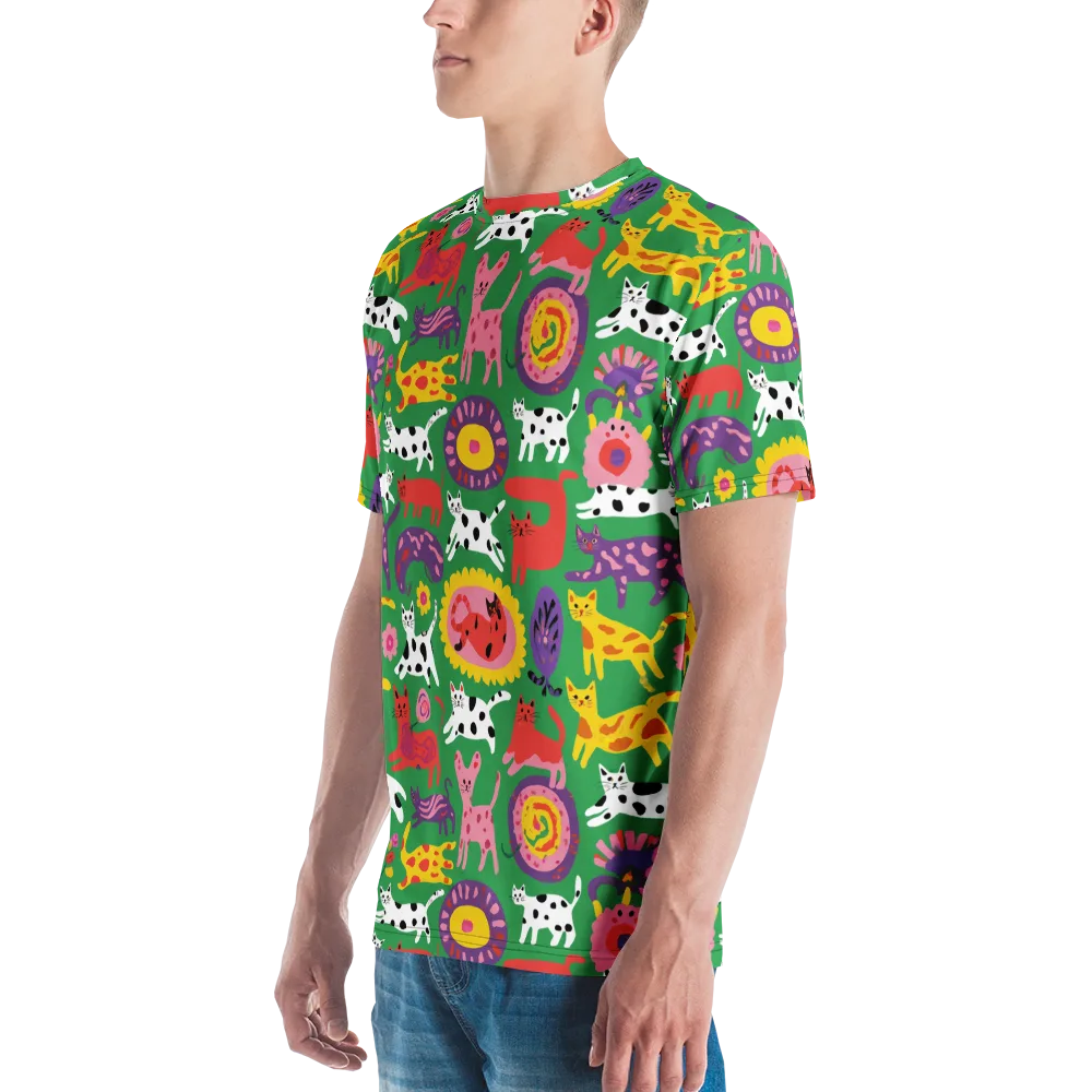 Chromatic Cat Parade on Men's Crew Neck T-Shirt — Left
