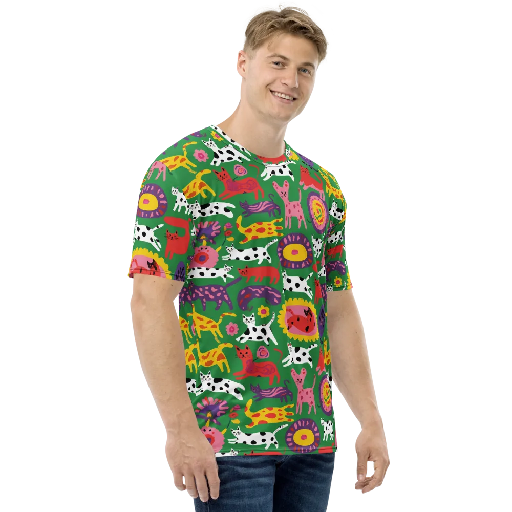 Chromatic Cat Parade on Men's Crew Neck T-Shirt — Right