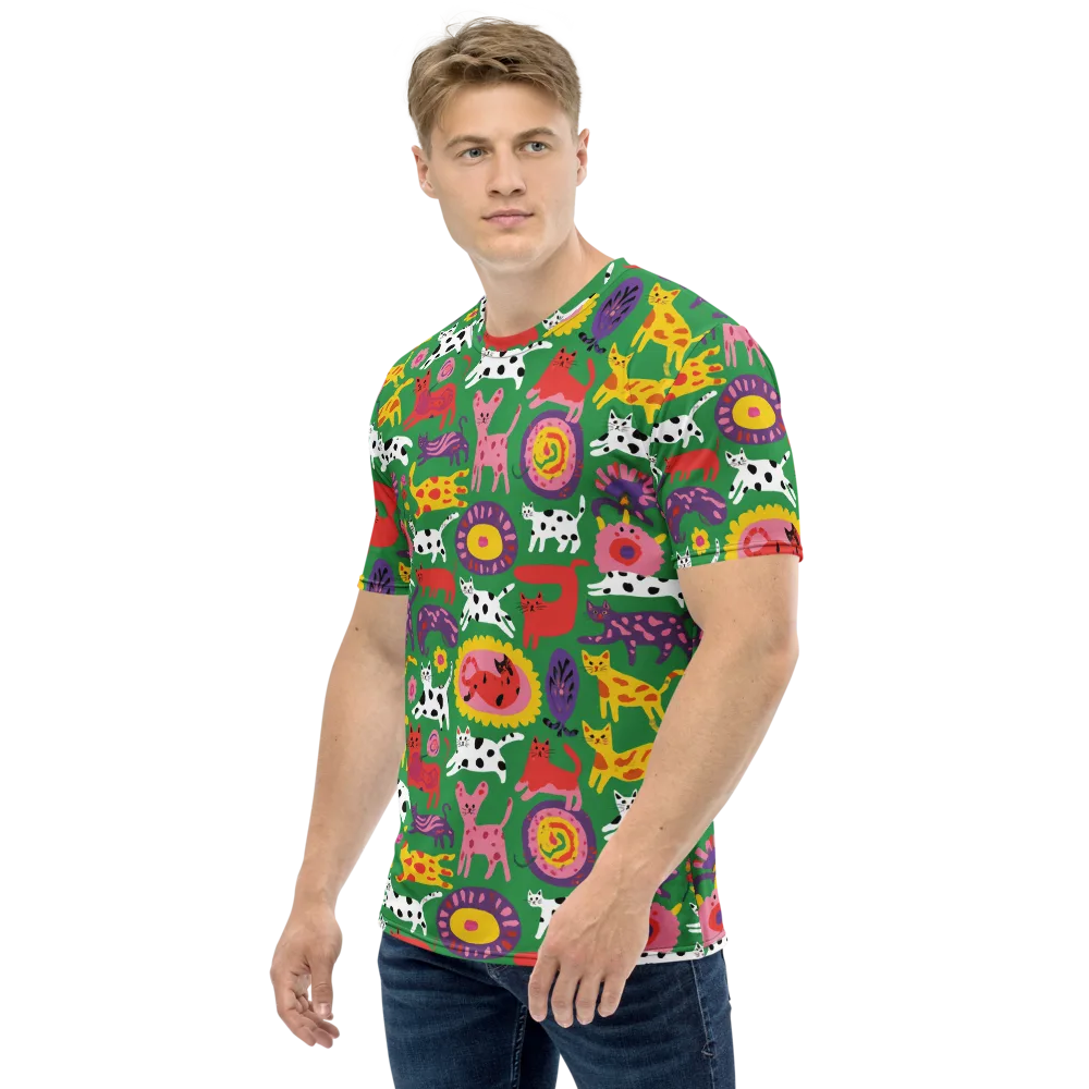 Chromatic Cat Parade on Men's Crew Neck T-Shirt — Left