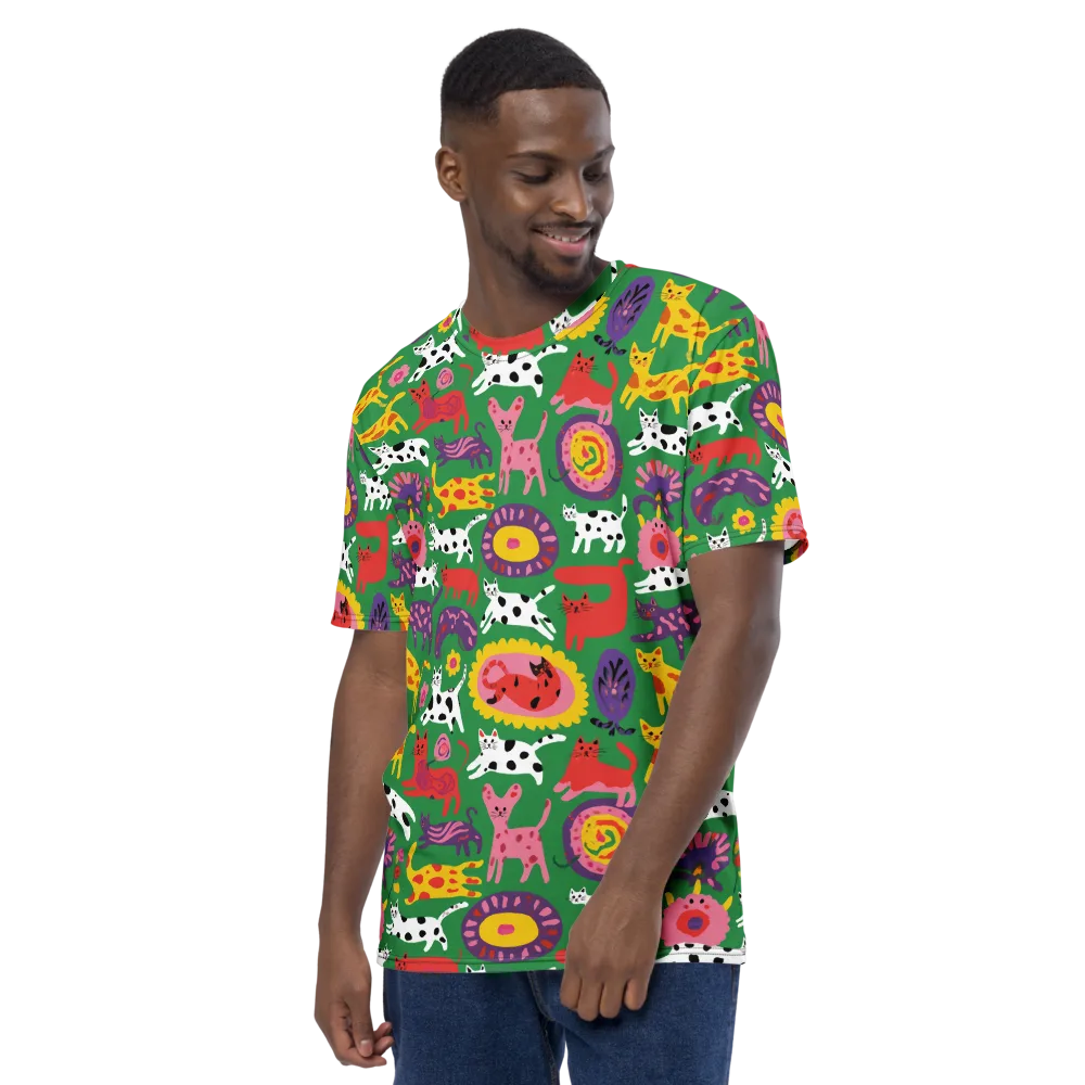 Chromatic Cat Parade on Men's Crew Neck T-Shirt — Left
