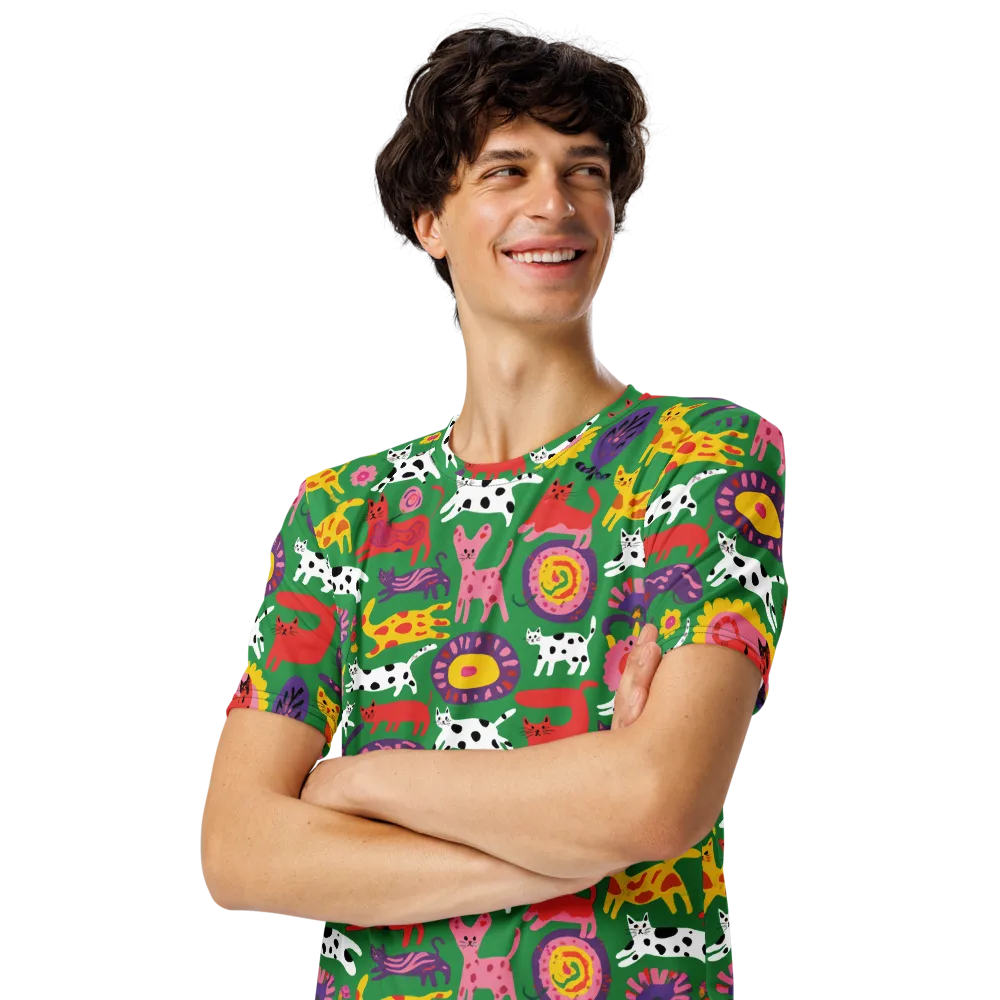 Chromatic Cat Parade on Men's Crew Neck T-Shirt — Left Front