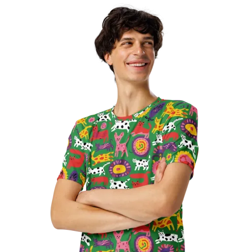 Chromatic Cat Parade on a Men's Crew Neck T-Shirt