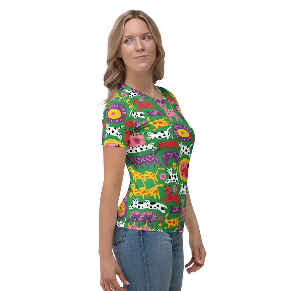 Chromatic Cat Parade on Women's Crew Neck T-Shirt — Right