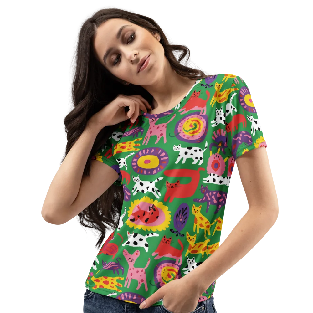Chromatic Cat Parade on Women's Crew Neck T-Shirt — Left Front