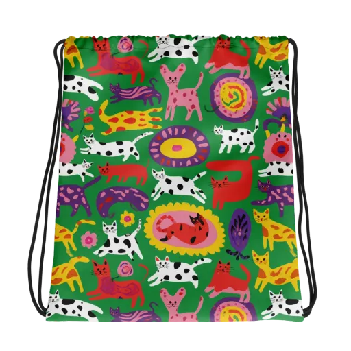Chromatic Cat Parade on a Drawstring Bag