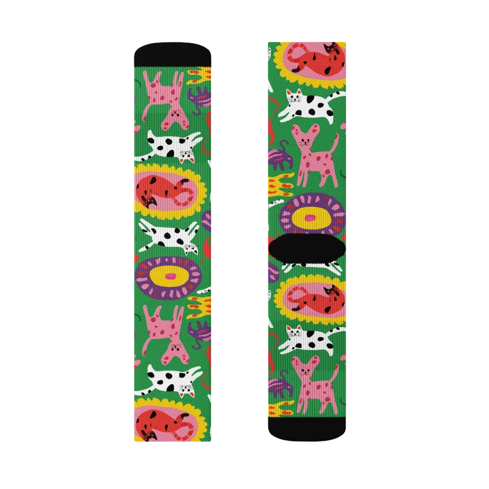 Chromatic Cat Parade on Socks — Left Sock