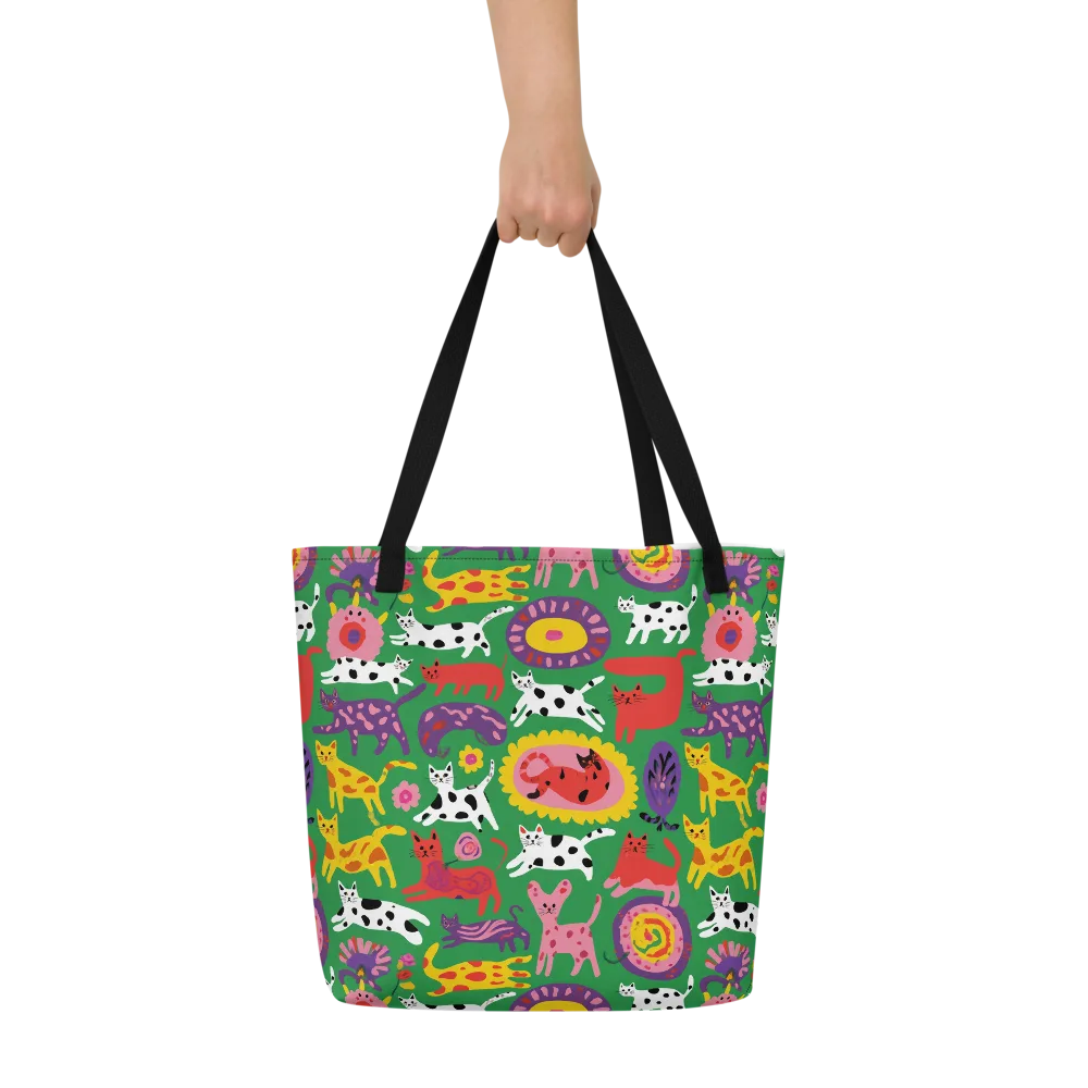 Chromatic Cat Parade on Large Tote Bag W/ Pocket — Front