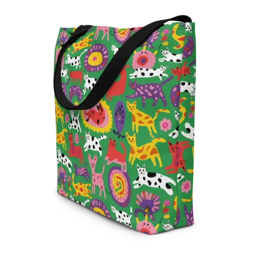 Chromatic Cat Parade on a Large Tote Bag W/ Pocket