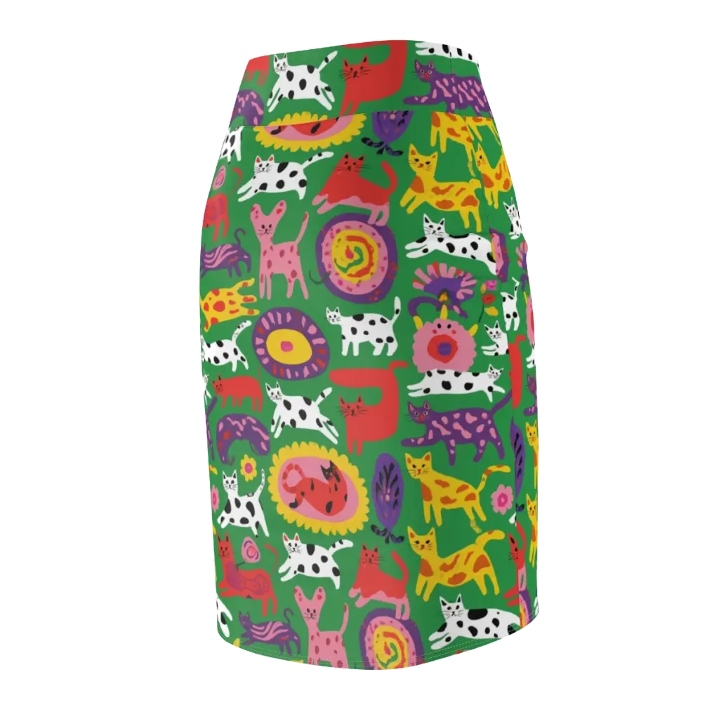 Chromatic Cat Parade on Pencil Skirt — Back Side