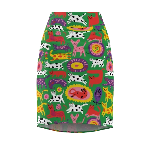 Chromatic Cat Parade on a Pencil Skirt
