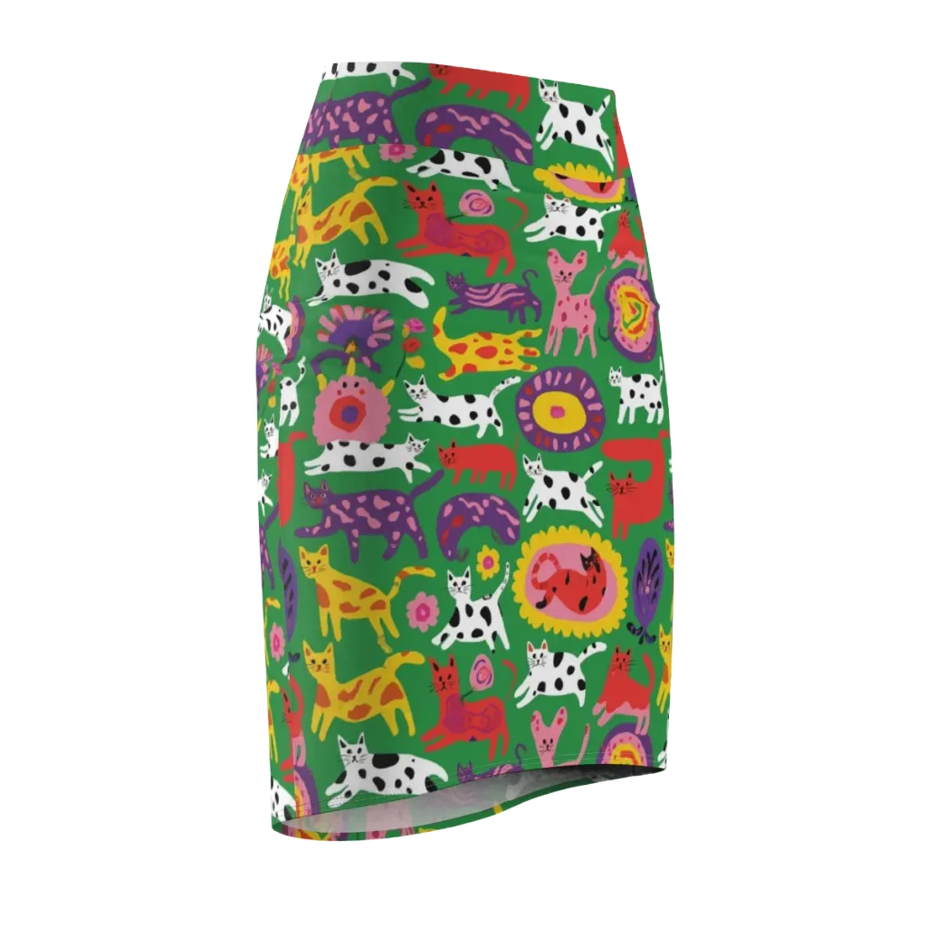 Chromatic Cat Parade on Pencil Skirt — Front Side