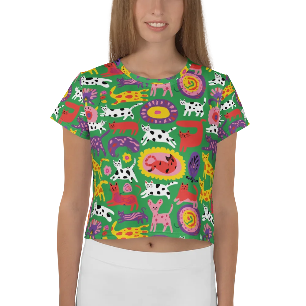 Chromatic Cat Parade on Crop Tee — Front