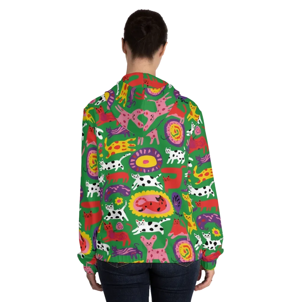 Chromatic Cat Parade on Women's Full-Zip Hoodie — Back On Person