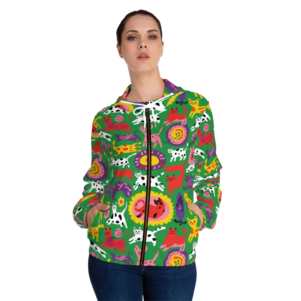 Chromatic Cat Parade on Women's Full-Zip Hoodie — Front On Person
